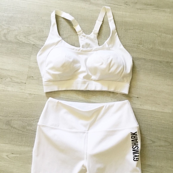 GymShark Cropped Leggings With Matching Sports Bra White With Black Size S and M - Picture 5 of 5
